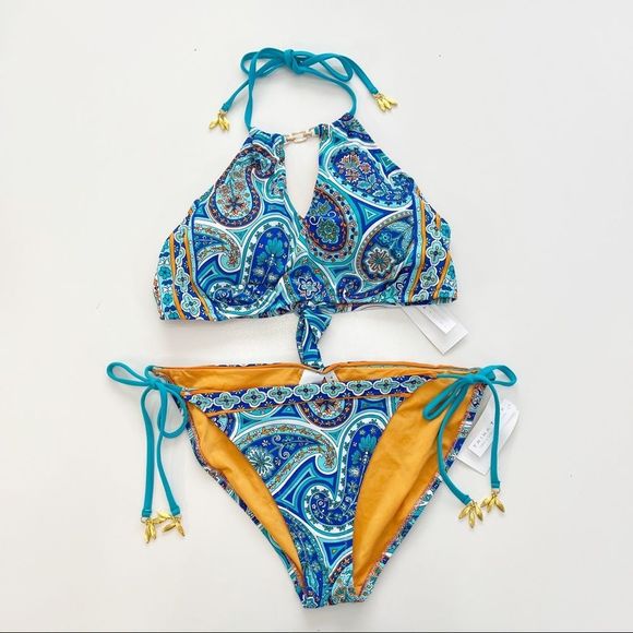 Trina Turk Other - Trina Turk High Neck Halter Bikini Tie Bottoms Pool Paisley 12 New